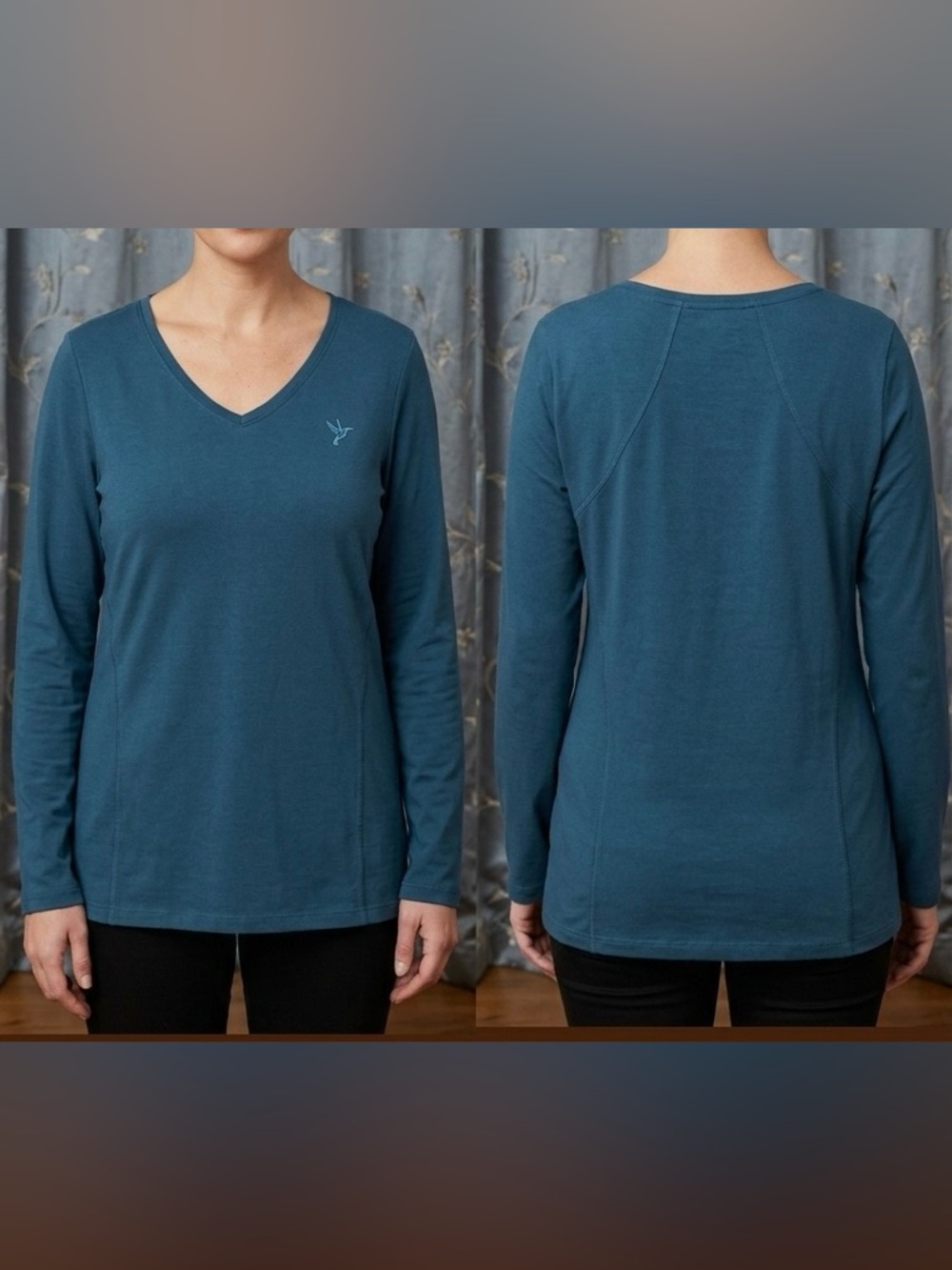Spirit Women's Teal V-Neck Long Sleeve Shirt